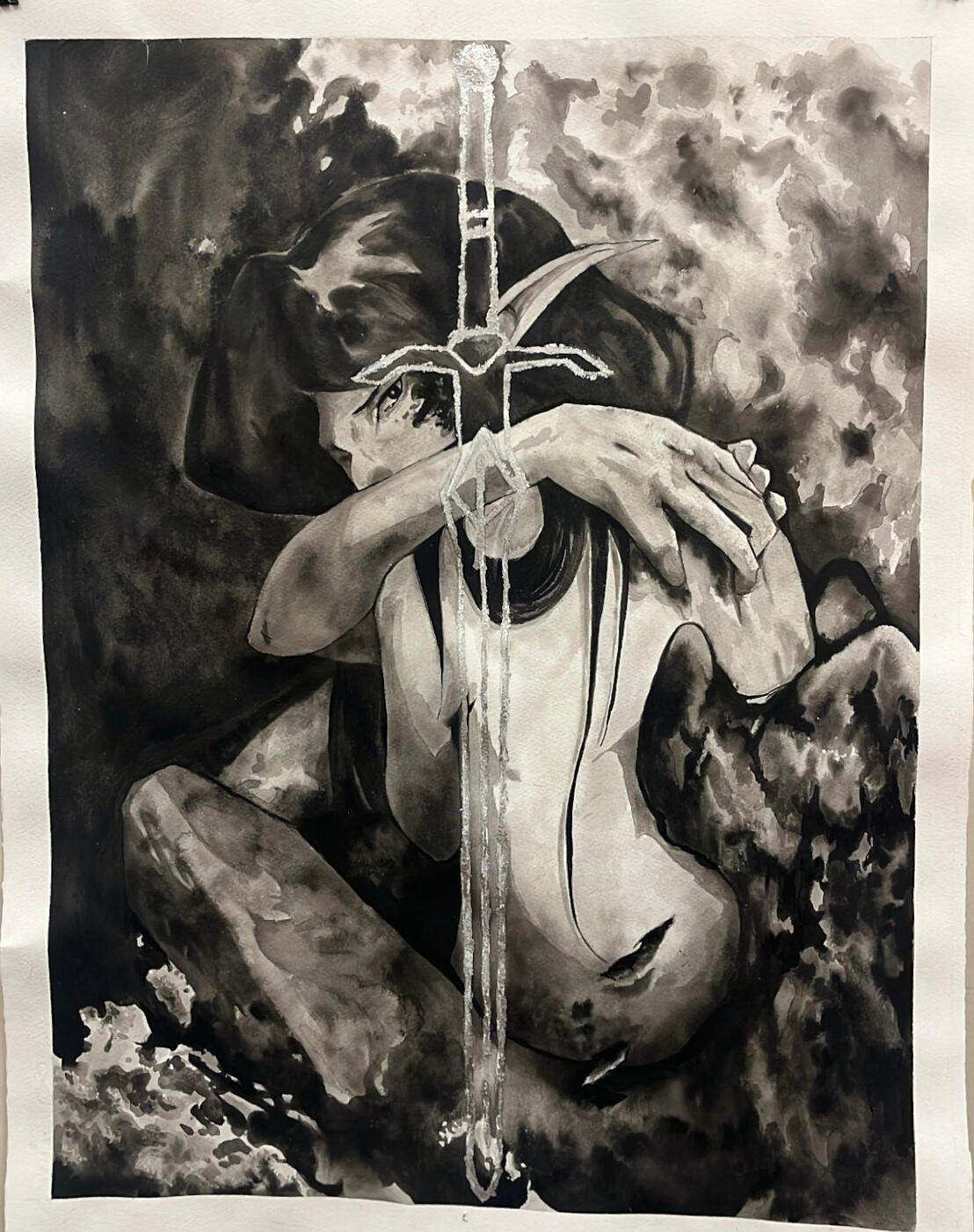 ace of swords - ink on paper